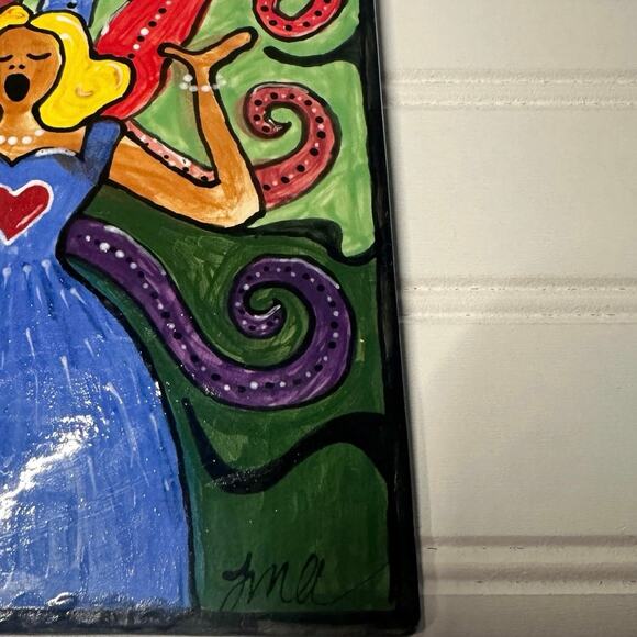 Ceramic Tile Art. Hand Painted Signed By Artist. Folk Art. Whimsical. *Read - Picture 5 of 7